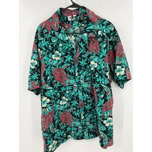 Hilo Hattie Men's Hawaiian tropical shirt size 3XL teal, red and black